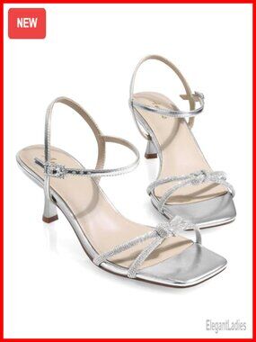 Ankis Kitten Heels Rhinestone Strappy Sandals Dress Shoes for Prom Wedding